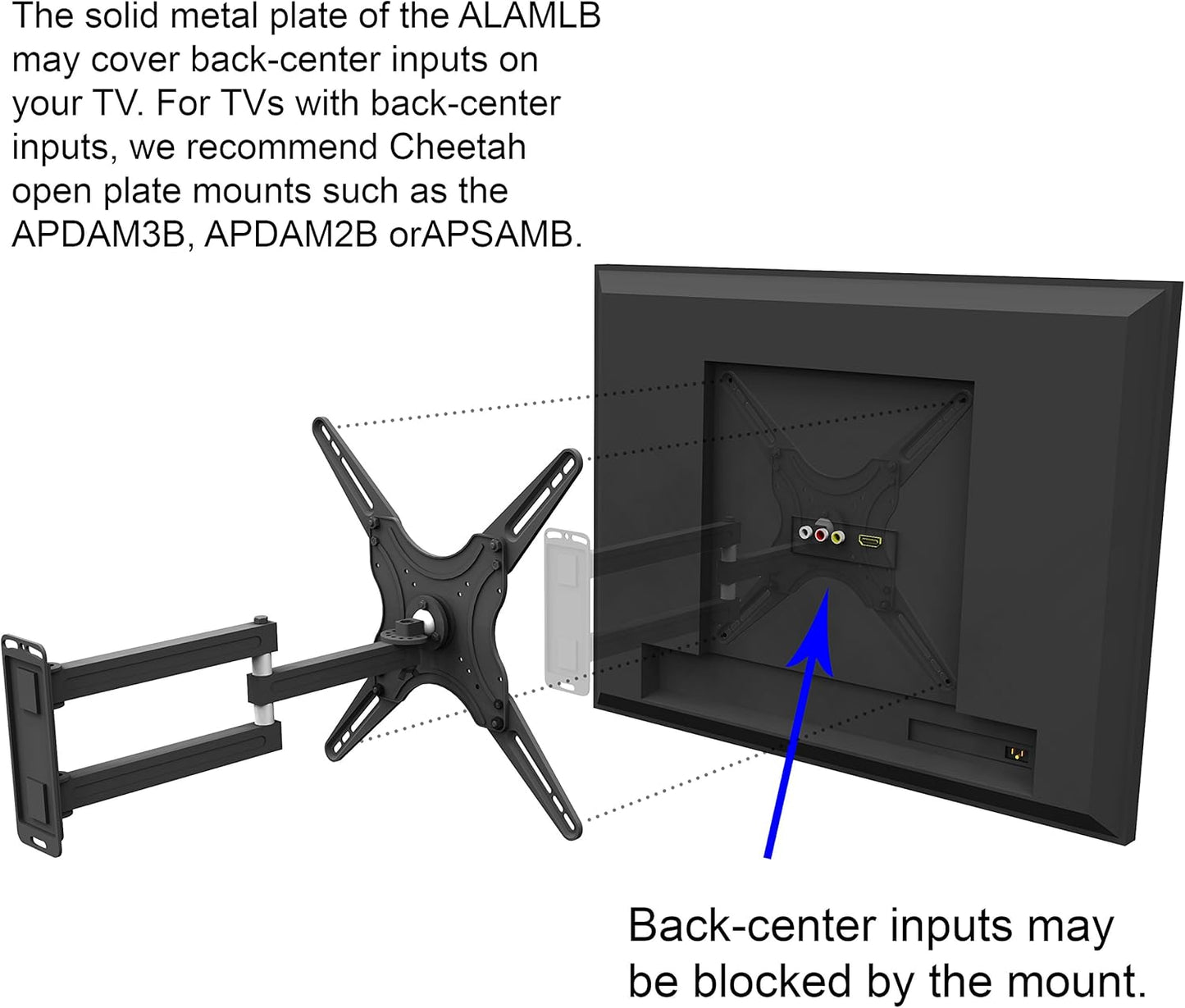 Cheetah ALAMLB Articulating Arm Wall Mount fits 20-55" TVs, Many Newer 65", Some up to 75", 66lbs and VESA 400, Single Stud Install, Full Motion Tilt Swivel Rotation Extension Bracket Extends 20"