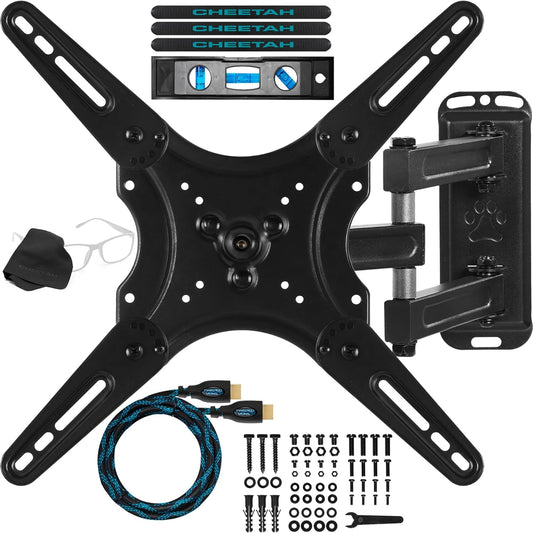 Cheetah ALAMLB Articulating Arm Wall Mount fits 20-55" TVs, Many Newer 65", Some up to 75", 66lbs and VESA 400, Single Stud Install, Full Motion Tilt Swivel Rotation Extension Bracket Extends 20"