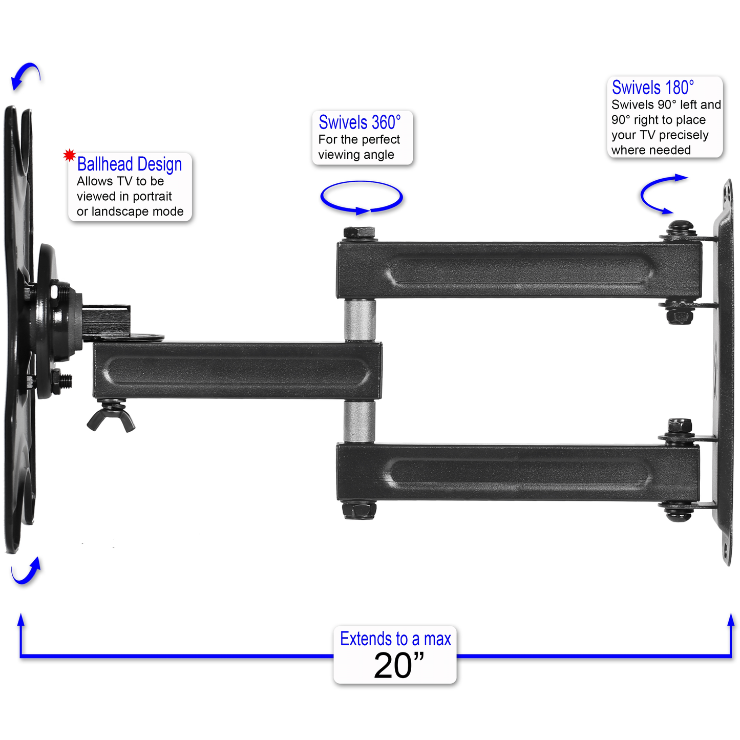 Cheetah Mounts ALAMLB Articulating Arm for 20-55" TVs up to VESA 400 and 66lbs