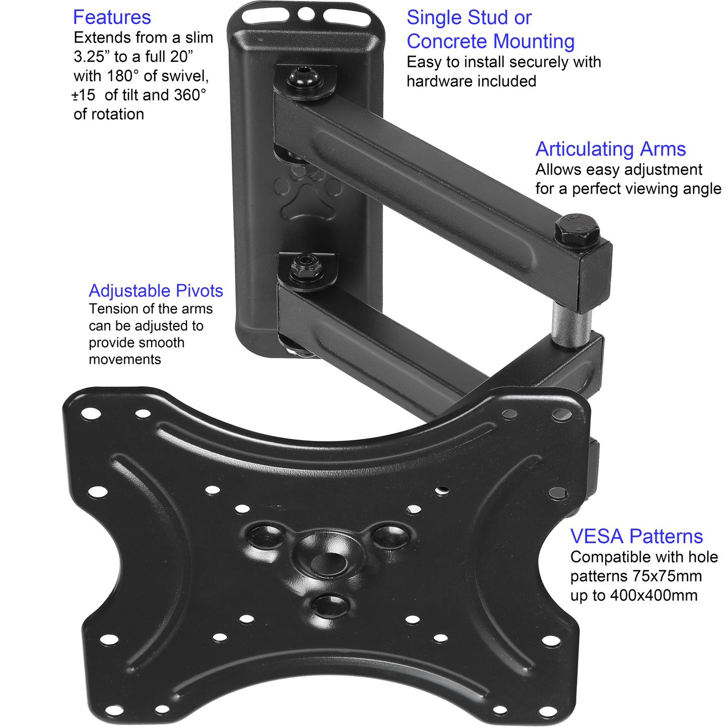 Cheetah Mounts ALAMLB Articulating Arm for 20-55" TVs up to VESA 400 and 66lbs