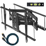 Cheetah Mounts APDAM2B Dual Articulating Arm (20? Extension) TV Wall Mount Bracket for 32-65? TVs (many up to 75? or more) up to VESA 600 and 165lbs, including a Twisted Veins 10? HDMI Cable and a 6? 3-Axis Magnetic Bubble Level