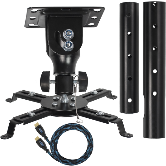 Cheetah Mounts APMEB Universal Projector Ceiling Mount Includes a 27" Adjustable Extension Pole and a Twisted Veins 15' HDMI Cable