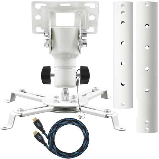 Cheetah Mounts APMEW Universal Projector Ceiling Mount Includes an Adjustable Extension Pole and a Twisted Veins 15' HDMI Cable